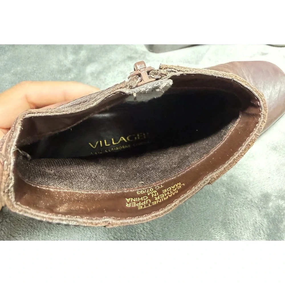 Villager Ankle Boots Womens 6M Brown Leather Zip Block Heel